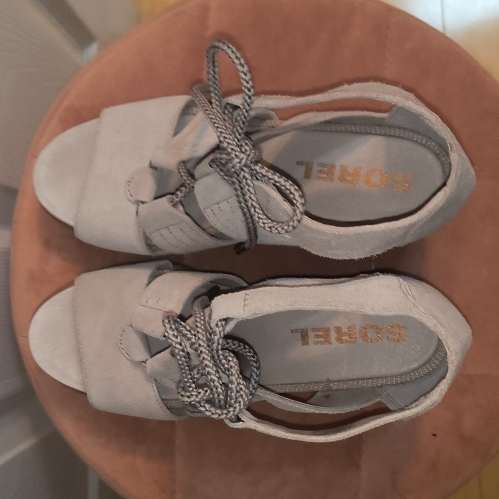 Sorel Joanie II Lace-up Wedge Sandal Soft Taupe Size 8.5 - Picture 5 of 9